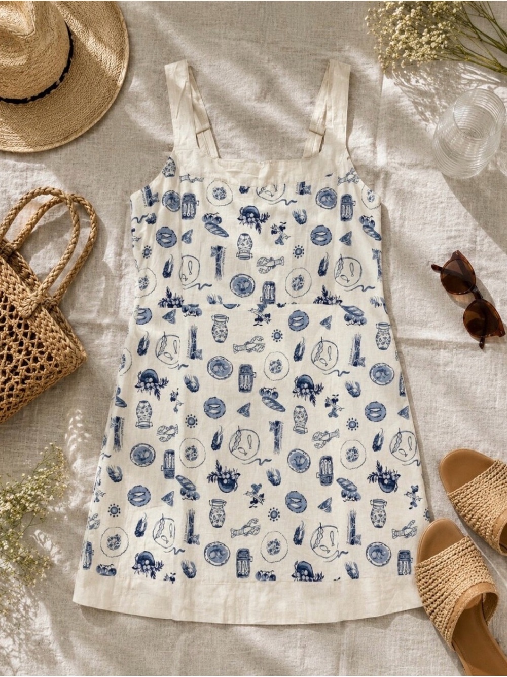 Abercrombie & Fitch Cream Dress with Blue Print